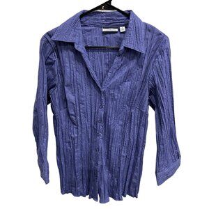 Croft & Barrow NWT Womens Purple Embroidered Button Front Crinkle Blouse Sz XL